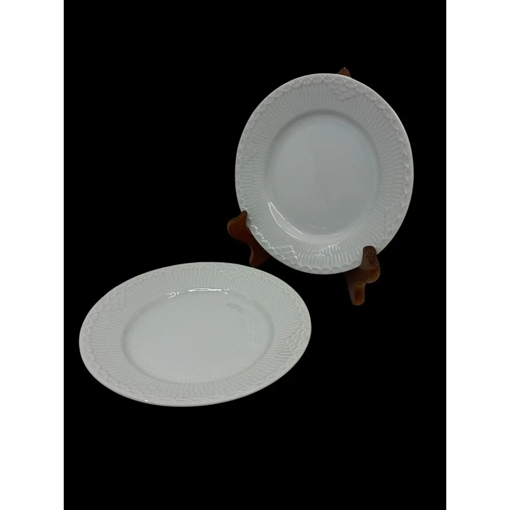 Royal Copenhagen White Half Lace Bread/Butter Plates Set of 2 Denmark Fluted